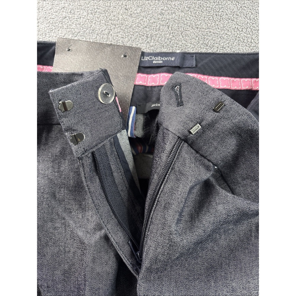 Liz Claiborne Pants Sz 6 Gray  Flat Front‎ Jackie Denim Hooks Zipper Pockets.New - Picture 5 of 16